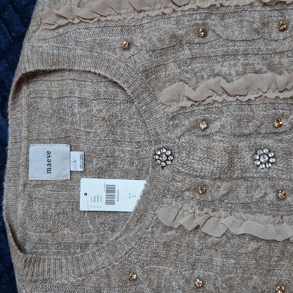 Anthropologie Maeve Short Sleeve Embellished Ruffle Cardigan Size L, New! - Picture 14 of 14
